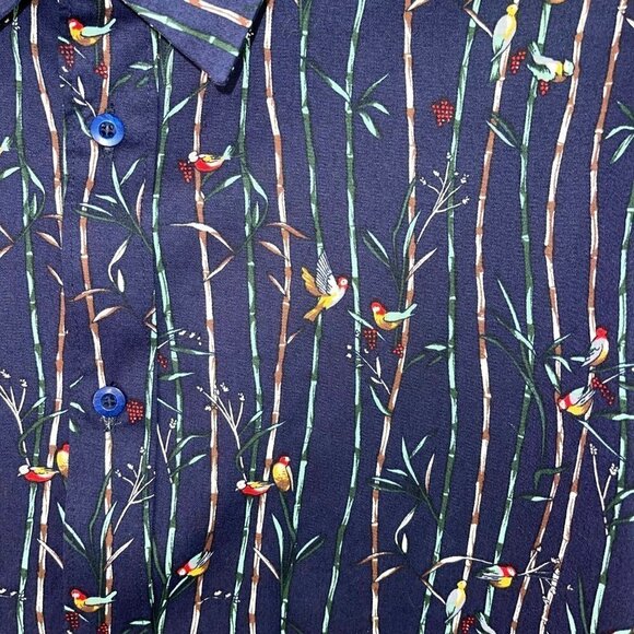 Mr. Peacock Button Front Shirt Mens Size XL Botanical Bird Print Cotton Spandex - Picture 7 of 12